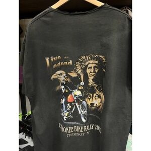 Vintage 2002 Cherokee Bike Rally Double Sided Cut Off Pocket Tee Size 2XL